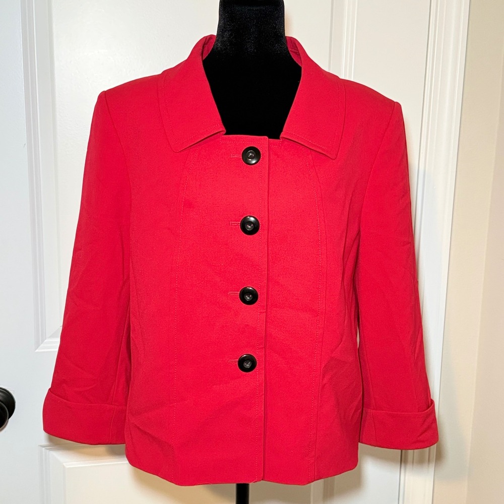 Tahari Arthur S. Levine Red 4-Button Blazer Jacket 3/4 Sleeve Size 14